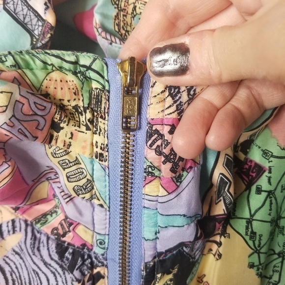 Mureli Vtg 80s silk bomber travel map jacket - Picture 4 of 10